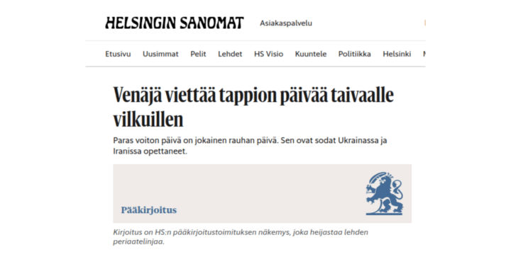 Helsingin Sanomien pääkirjoitus loukkaa venäläisiä